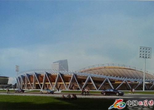 甕安縣全民健身活動中心看臺安裝完畢