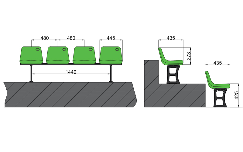 中空吹塑立裝中低靠背座椅看臺