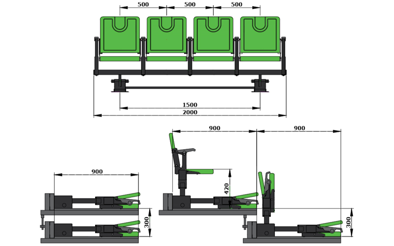 活綠蛙后置式帶扶手高靠背翻板椅伸縮看臺