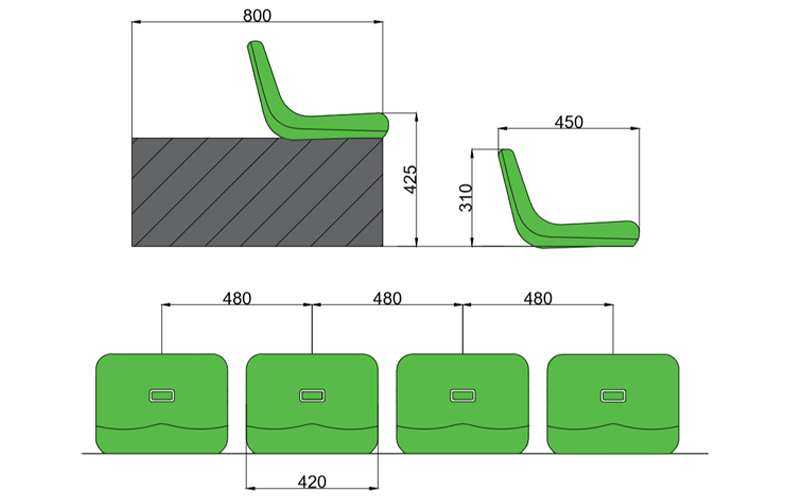 綠蛙中空吹塑平裝中靠背看臺(tái)座椅