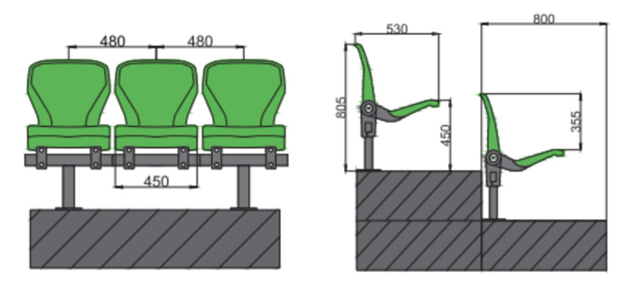 側(cè)裝翻板氣輔看臺(tái)座椅